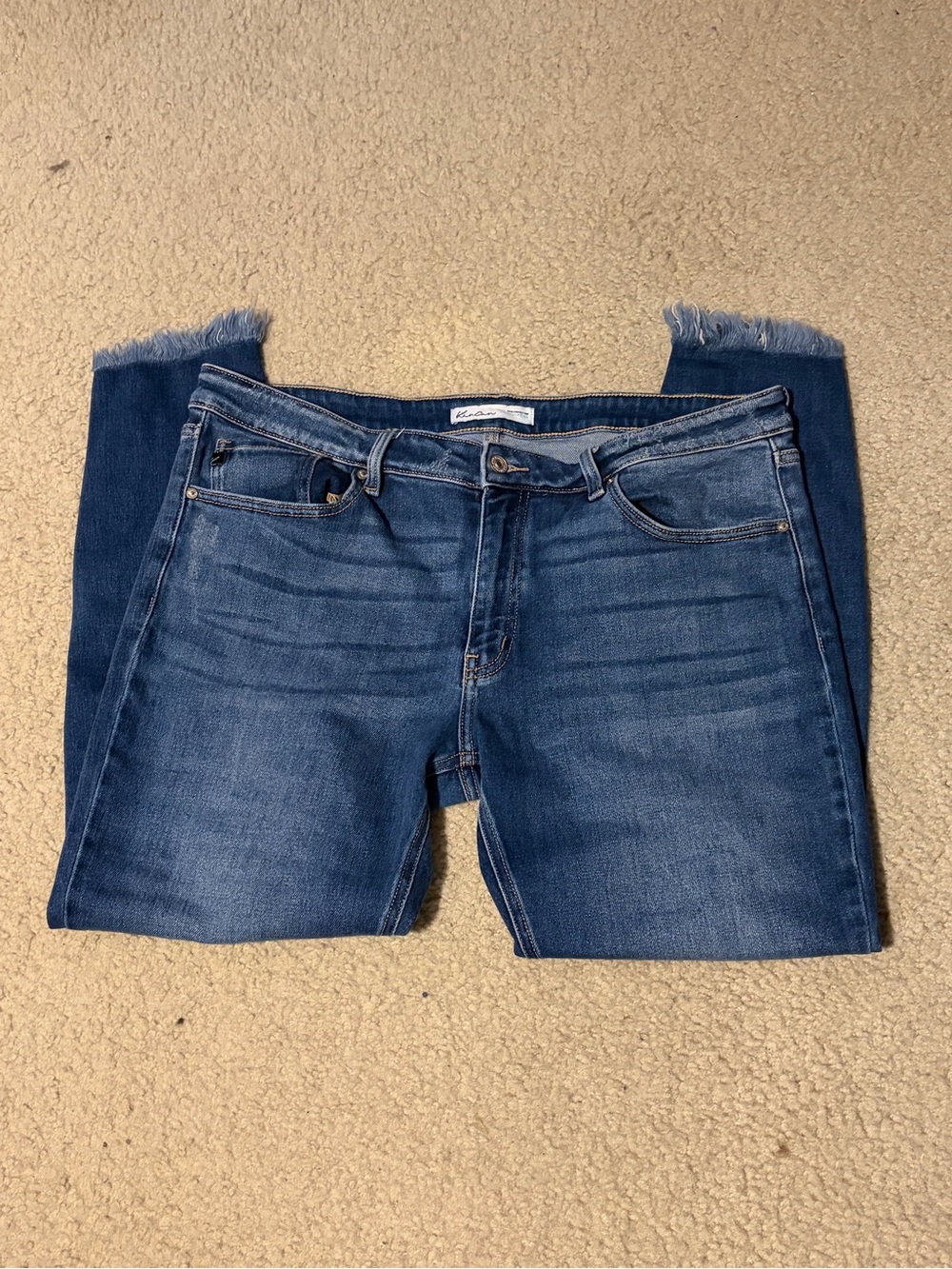 KanCan Dark Blue Ankle Frayed Hem Jeans